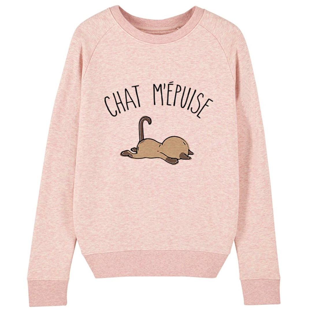 Sweat femme "Chat m'épuise" rose