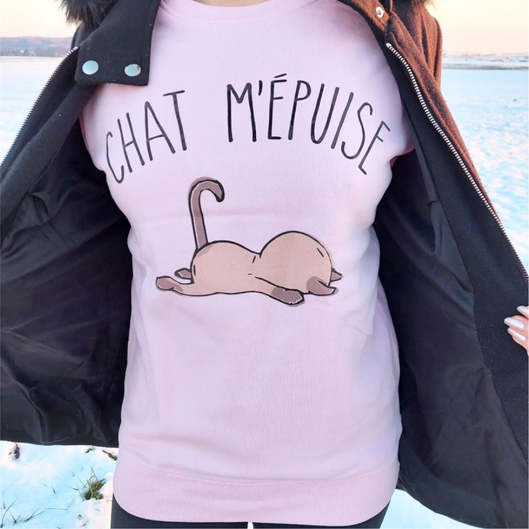 Sweat femme "Chat m'épuise" rose