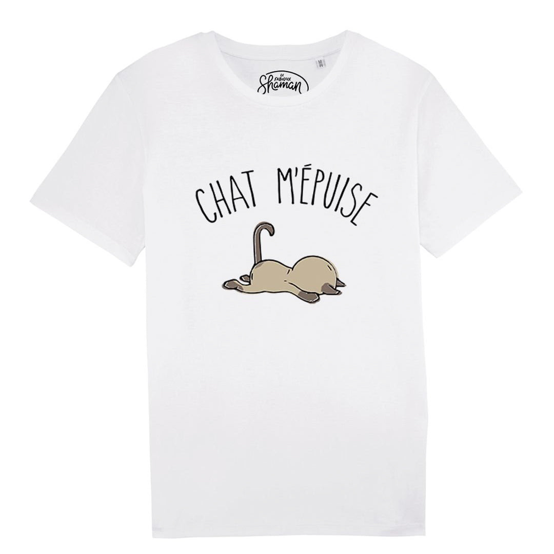 T-shirt bio homme "Chat m'épuise" blanc