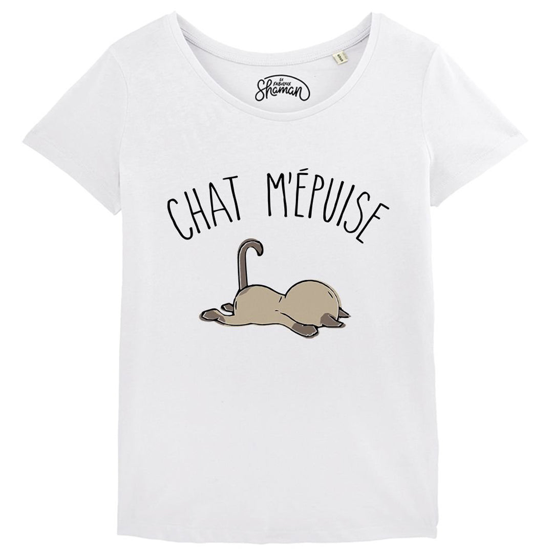 T-shirt bio femme "Chat m'épuise" blanc