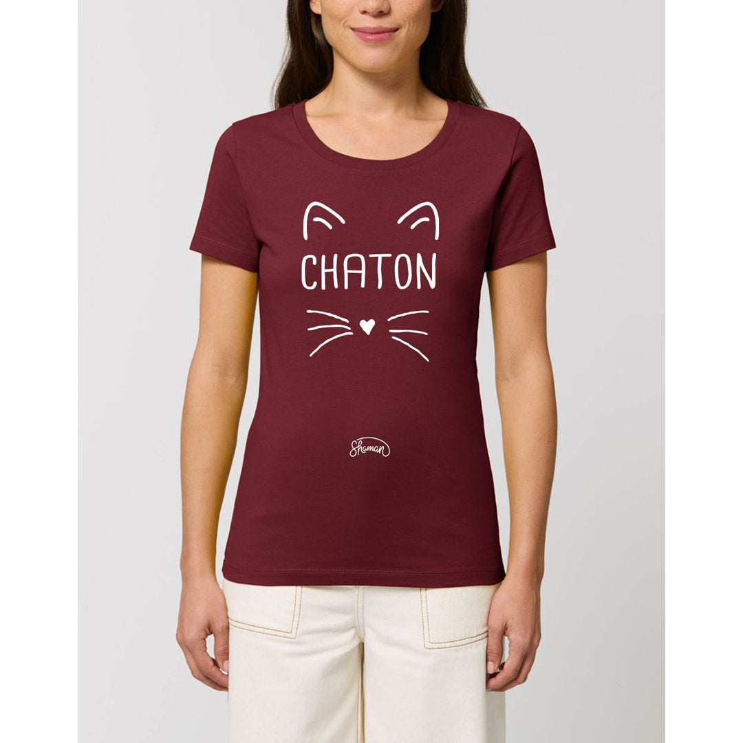 T-shirt bio femme "Chaton" bordeau