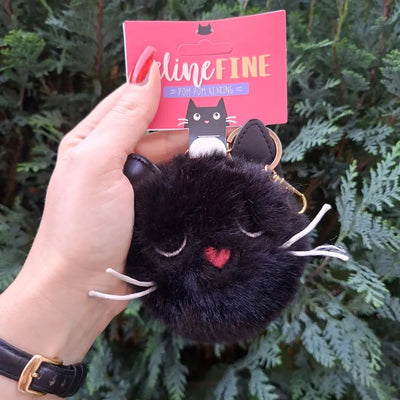 Porte-clé pompon noir Feline Fine Cat