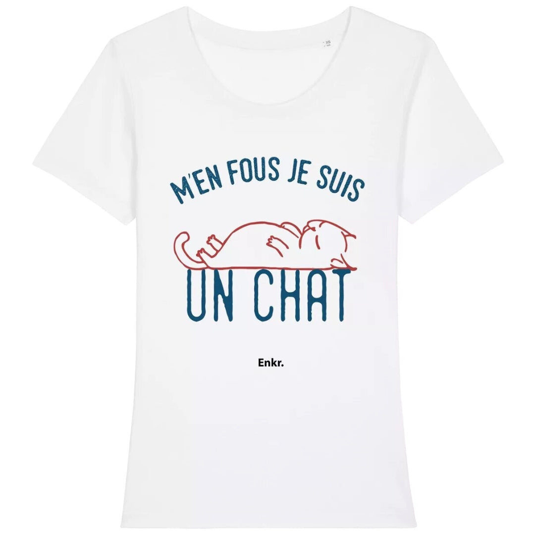T-shirt femme "M'en fou je suis un chat" blanc