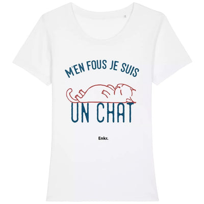 T-shirt femme "M'en fou je suis un chat" blanc