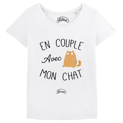 T-shirt femme "En couple avec mon chat" blanc