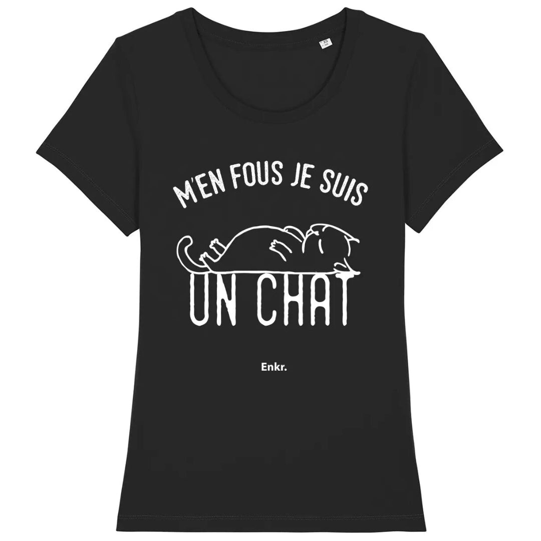 T-shirt femme "M'en fou je suis un chat" noir