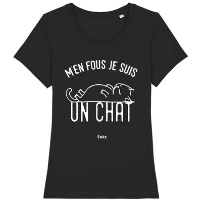 T-shirt femme "M'en fou je suis un chat" noir