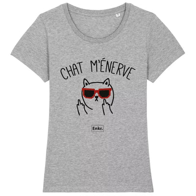 T-shirt femme "Chat m'énerve" gris chiné