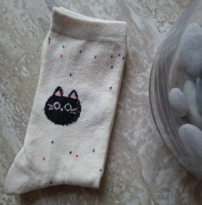 Chaussettes Kawai broderie tête de chat
