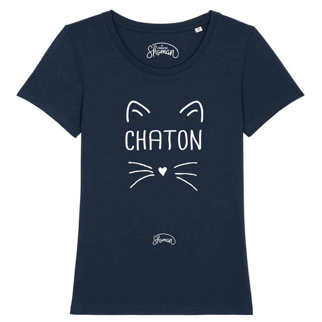 T-shirt bio femme "Chaton" bleu marine