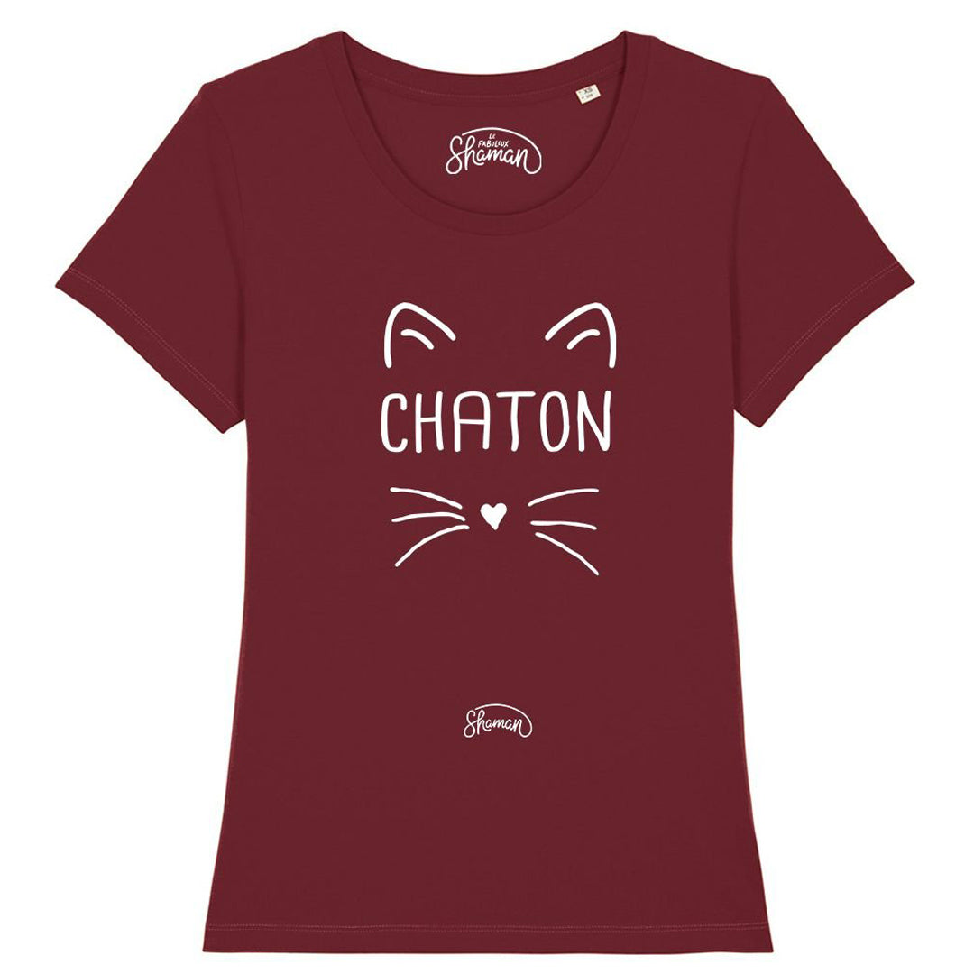 T-shirt bio femme "Chaton" bordeau