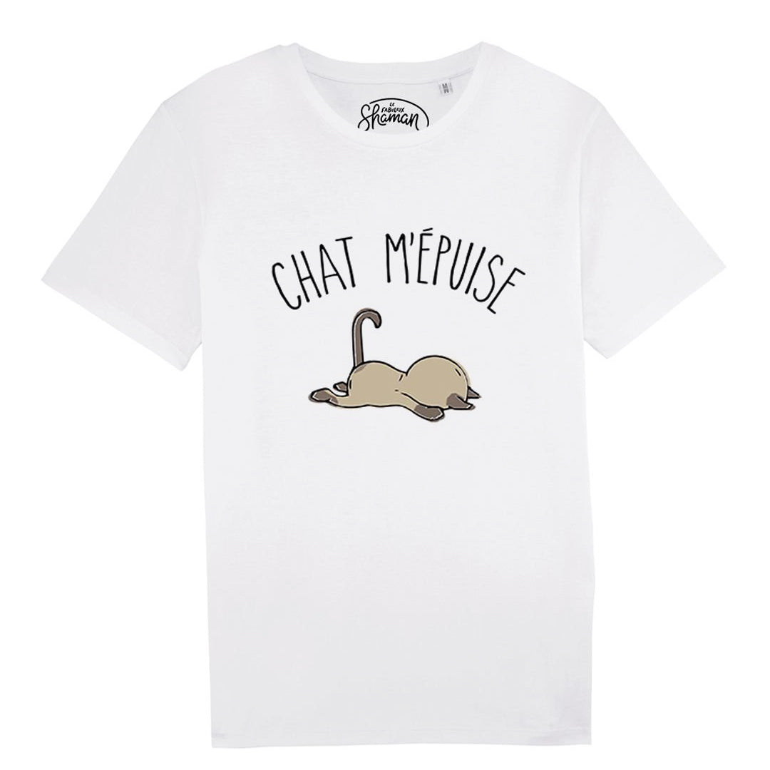 Herren Bio-T-Shirt „Cat Exhausts Me“ weiß 