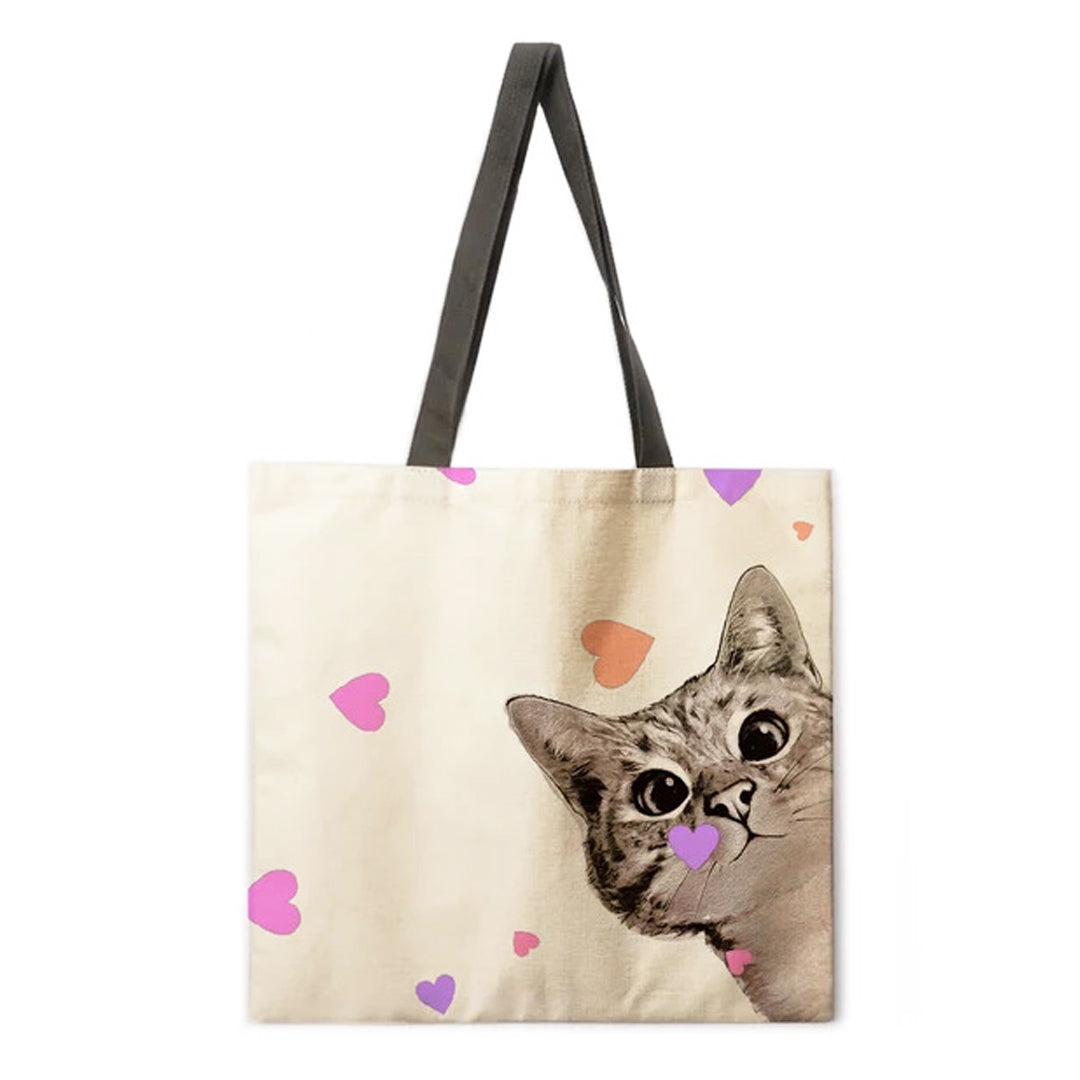 Stofftasche mit Katzenkopf und Herzen