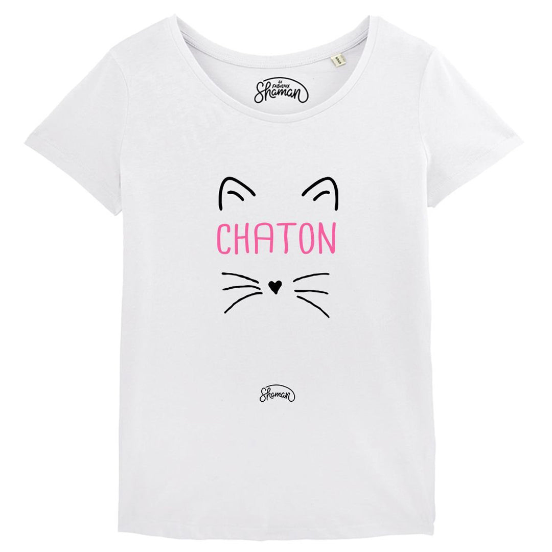 Weißes Bio-T-Shirt für Damen „Kitten“. 